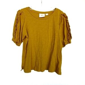 Maeve by Anthropologie Mustard Ruffle Sleeve Shirt